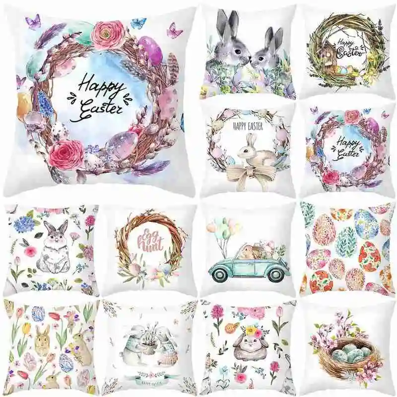 

45cm Bunny Easter Pillowcase Happy Easter Decor DIY Easter Wreath Rabbit Easter Decor for Home Eggs Easter Gift