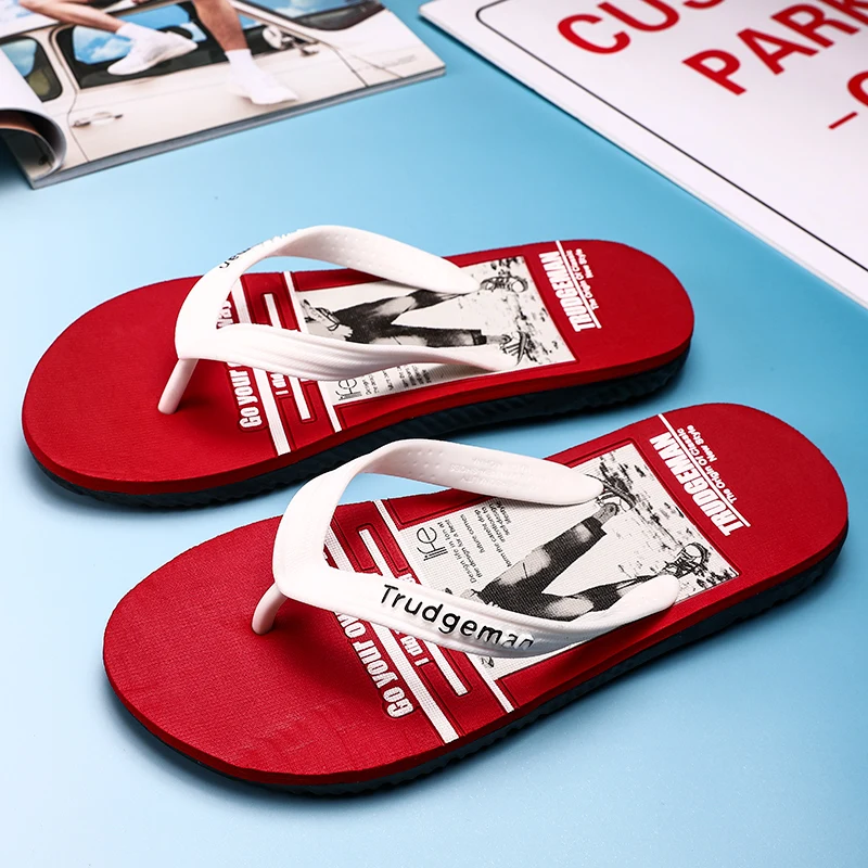 Шлепанцы мужсветильник резиновые легкие сандалии дышащие для пляжа красные лето