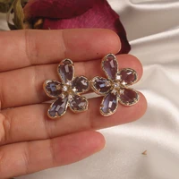 2020 korean new design fashion jewelry exquisite copper inlay zircon glass flower earrings elegant female prom earrings