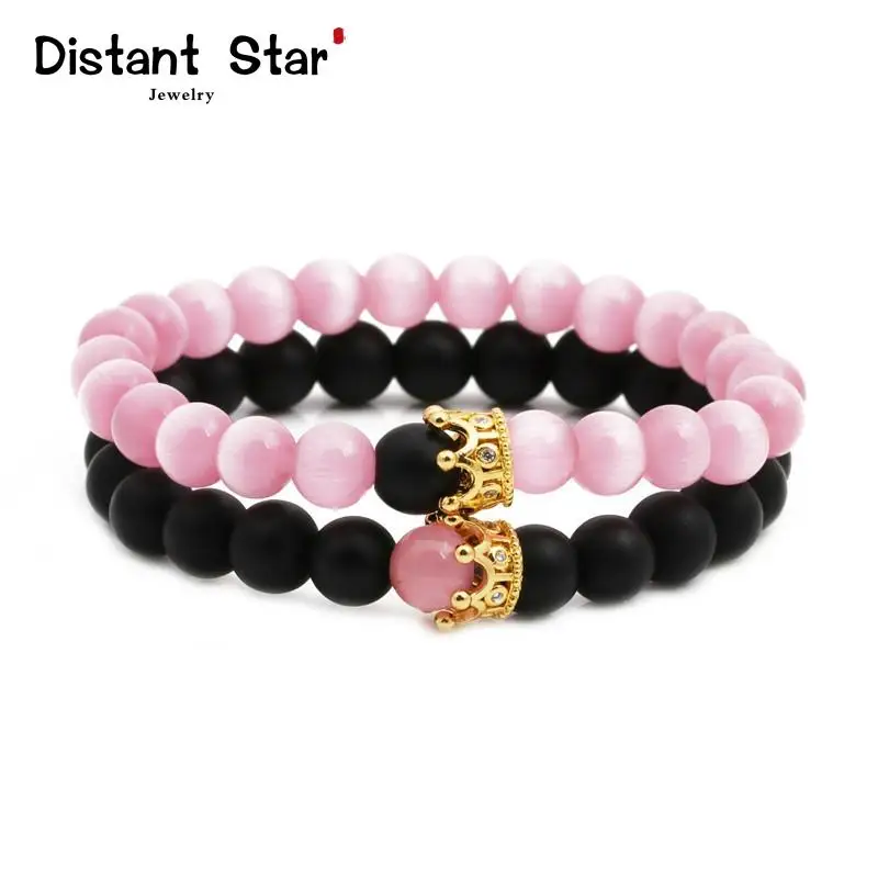 Модный мужской браслет из розового и синего натурального камня для пары лунного