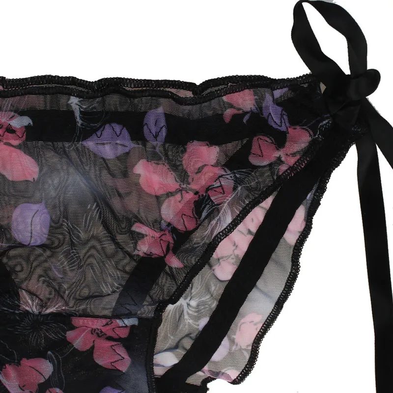 

Women Sexy Charming Translucent Underwear Mesh Lace Flower Briefs Black butterfly thong Breathable mesh panties Comfortable T3