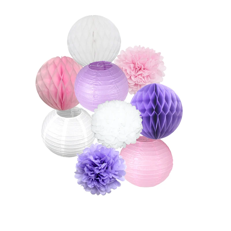 

9pcs/set White Multicolor Paper Flower Poms Paper Honeycomb Balls Paper Lanterns Birthday Party Wedding Birthday Home Decoration