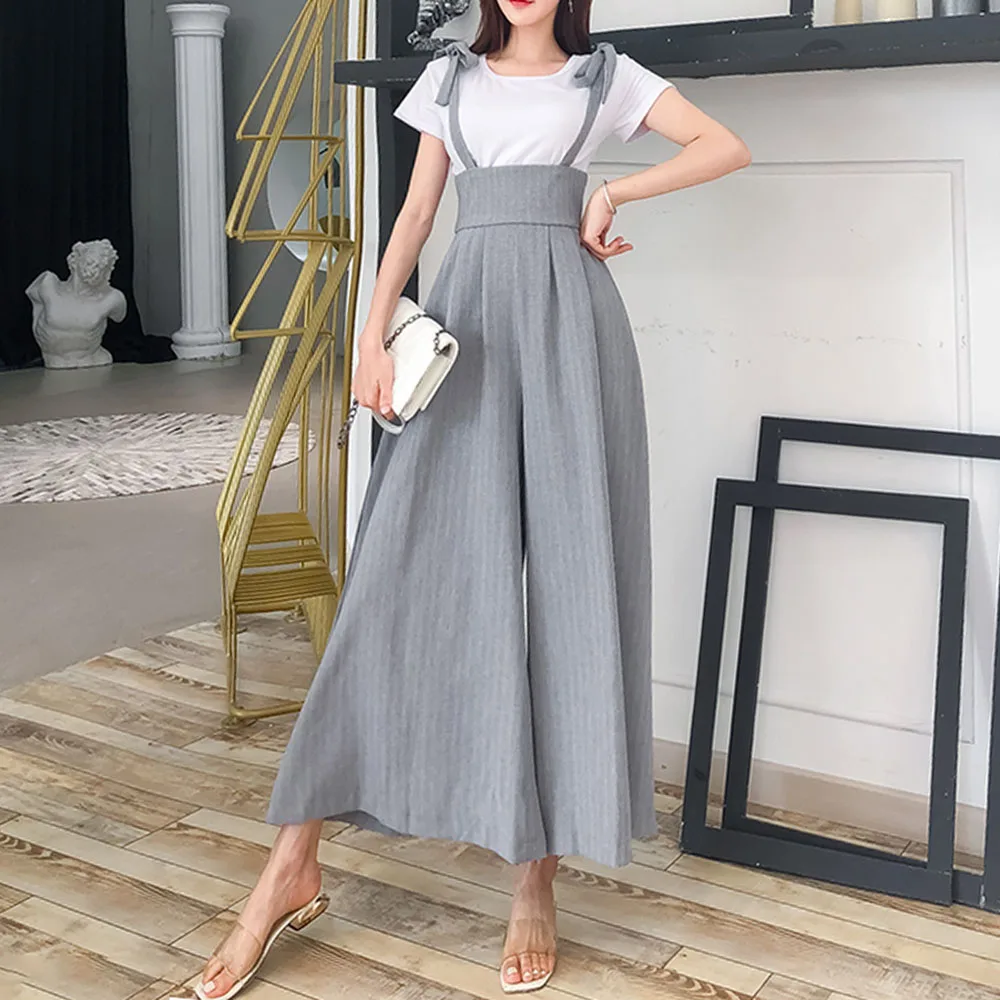 

Two Piece Sets Suspender Wide leg Pants Summer 2021 New Style Color High Waist Drape Plaid Loose Casual Jumpsuit