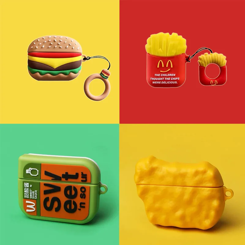 Food Family Bucket Hamburg French Fries Chicken Nuggets Cookies Case for AirPods 1 2 Box Soft Silicone Earphone Protect Cover