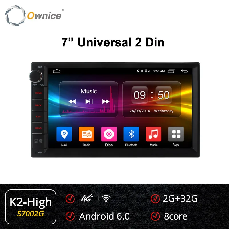 Ownice K1 K2 K3 2G ram Восьмиядерный android 8,1 поддержка 4G SIM LTE сеть DAB+ Радио 2 din универсальный автомобильный dvd-плеер навигация GPS, DVD - Цвет: S7002 K2-High