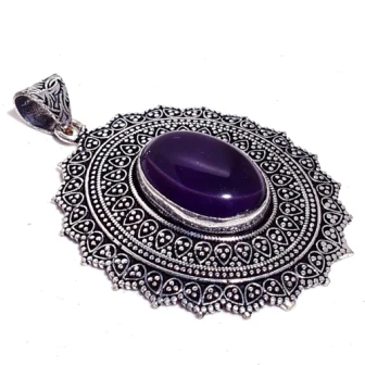 Подвеска из тибетского серебра с натуральным аметистом ювелирные изделия ручной
