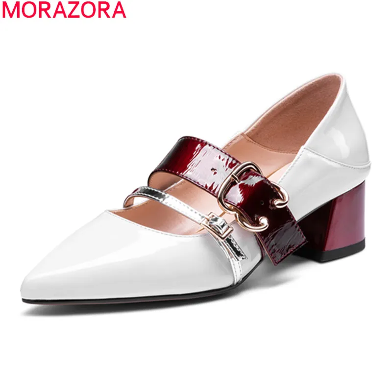 

MORAZORA 2020 new arrival summer women pumps genuine leather buckle ladies shoes fashion pointed toe solid color party shoes
