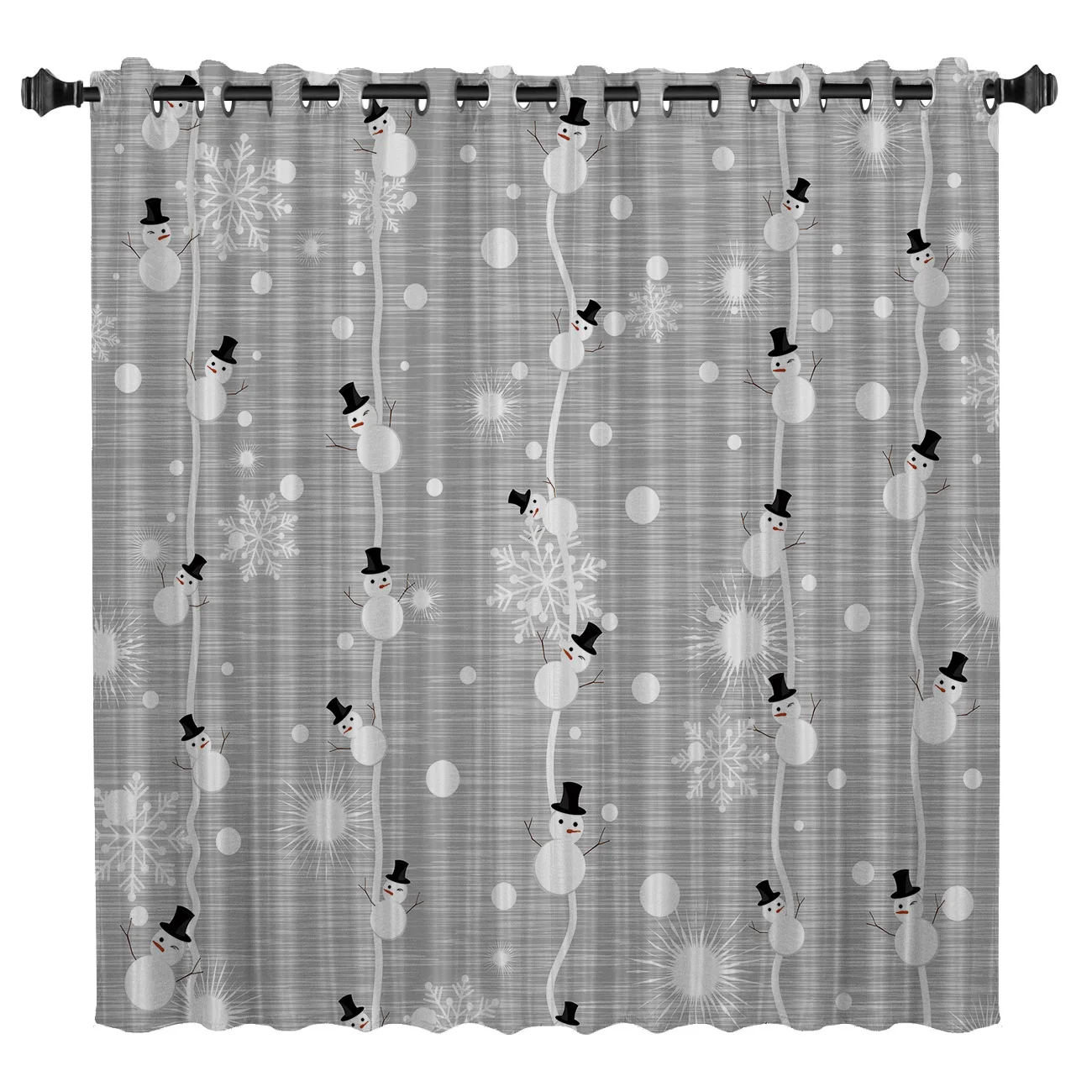 Серые рождественские занавески в горошек с изображением снеговика для окон