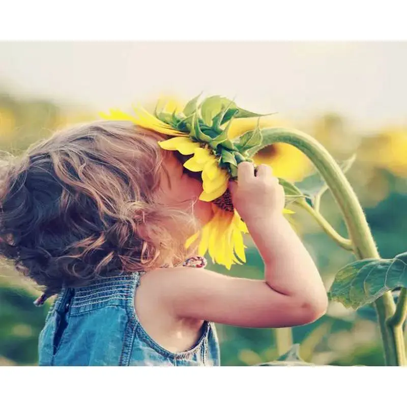 

SELILALI Little Girl And Sunflower Figure Painting By Numbers Kits 50x65cm Diy Framed Oil Picture By Number Acrylic Draw Canvas