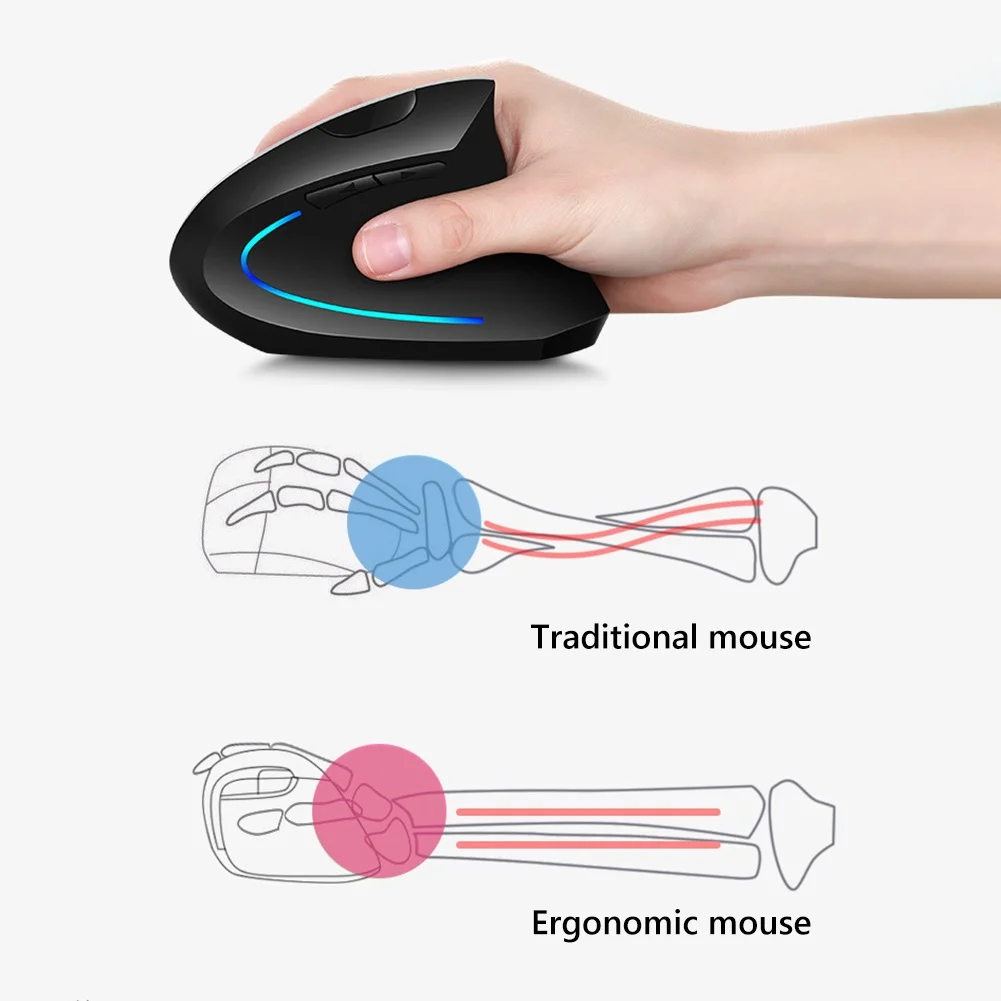 

Ergonomic Vertical Mouse Wireless Rechargeable Gaming Computer Mice 2400 DPI USB Optical 5D Pink Mause With RGB Light For Gamer