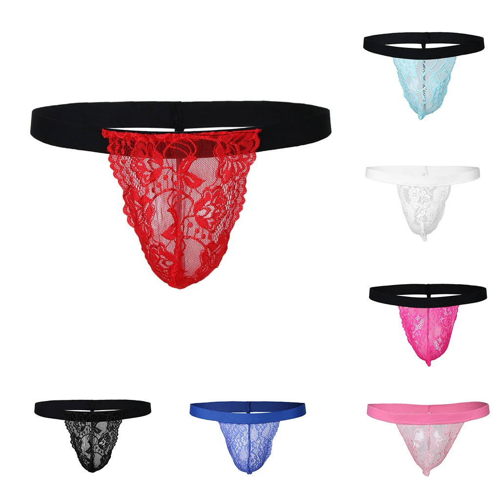 

Men's Lace Thongs G String Sissy Pouch Panties Sheer Mesh Underwear Lingerie Gay Underwear Tanga Hombre Exotic Gay Tangas