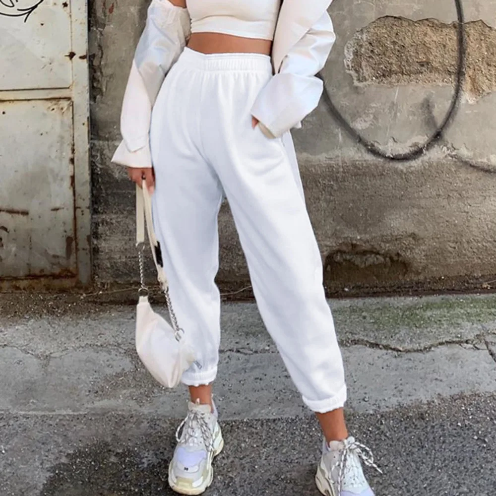 Женские свободные спортивные брюки белые 2019 осенние женские 100% хлопковые
