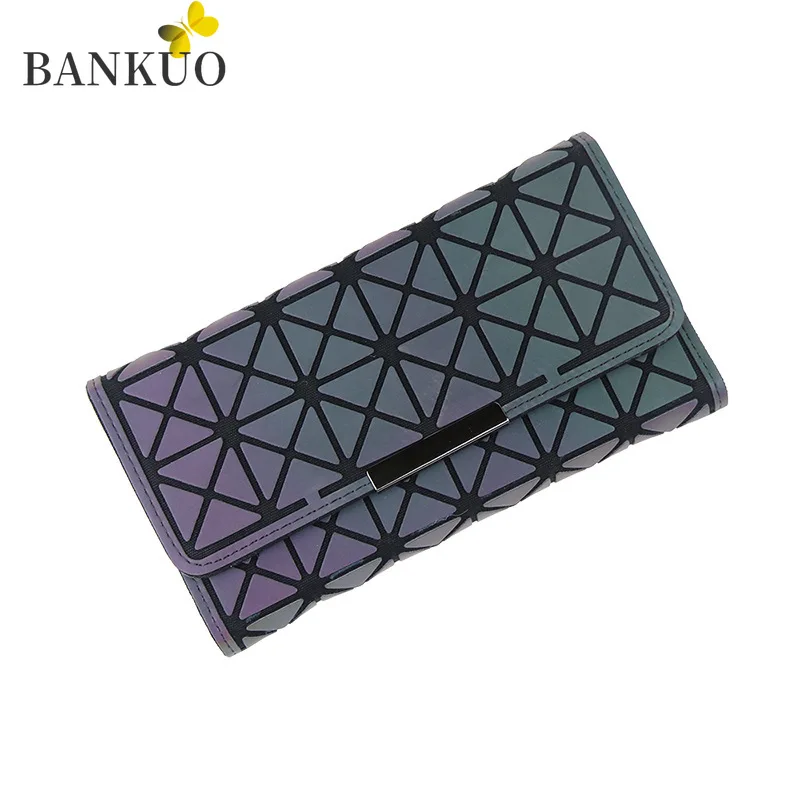 

BANKUO Women's Personality Clutch Geometric Luminous Folded Wallet Leather Color Changing Women Wallet Fashion Trendy Purse Z94