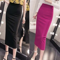 2021 summer new womens stretch slim temperament bag hip skirt ladies knee length casual polyester solid