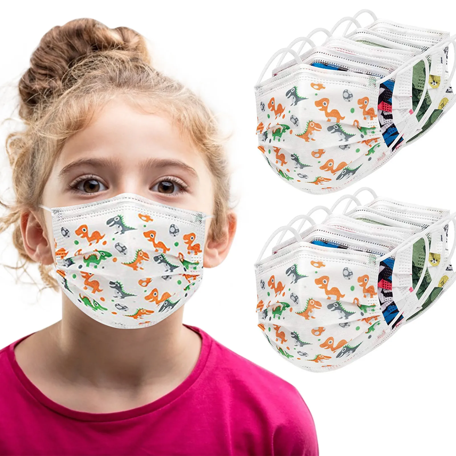 

50PCS Children Cute Cartoon Patterns Halloween Christmas Three-Layer Disposable Mask Costume Cosplay Accessories Masquerade