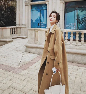 

South Korea dongdamen double breasted double faced cashmere overcoat women's middle long 2021 new high-end wool overcoat