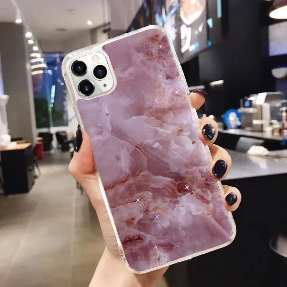 LAPOPNUT Glitter Silicone Phone Case for IPhone 11 Pro Max Xr Xs X 8 7 6 6s Plus Soft Marble Pastel Slim Shockproof Back Cover |