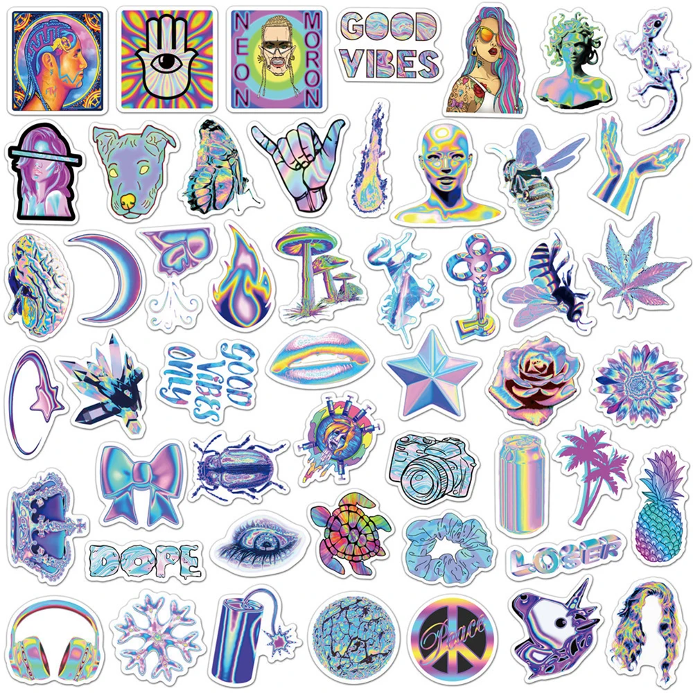 Pegatinas hologr&aacute;ficas de dibujos animados para ordenador port&aacute;til, pegatinas impermeables de varios estilos, para equipaje de viaje, guitarra, nevera, 10/30/50 Uds.-5