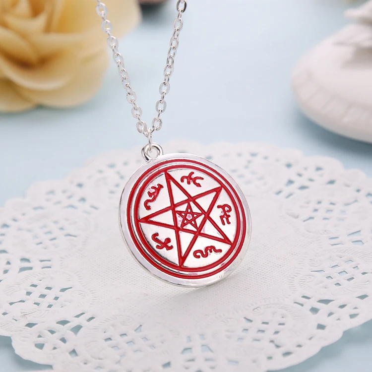 

Supernatural Necklace Dean Sam Winchester Pentagram Pentacle Runes Wicca Silver Color Pendant Amulet Movie Jewelry Men Wholesale