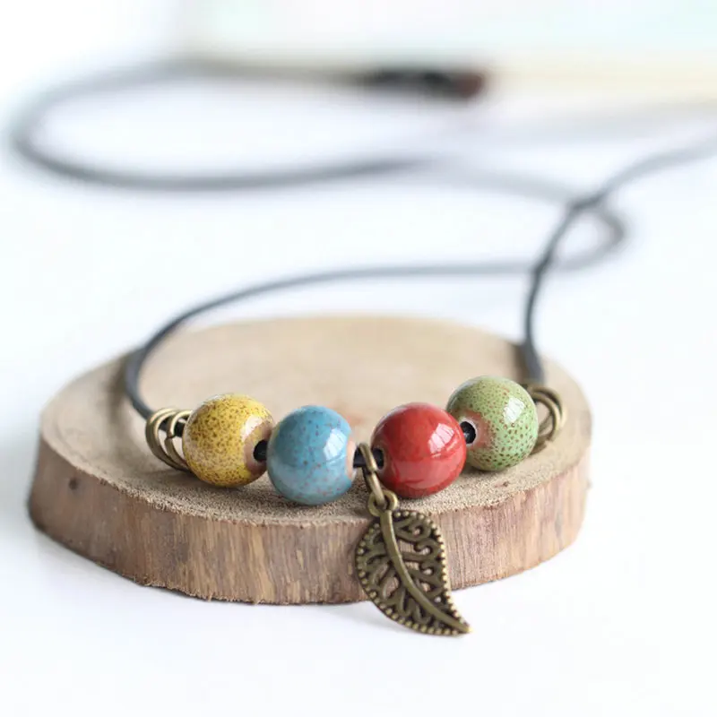 C126 BIGBING модные ювелирные изделия керамические бусы лист кулон черная цепочка