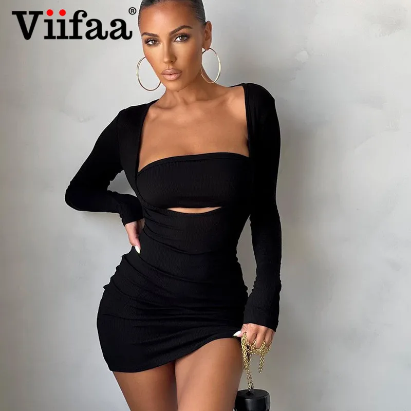 

Комплект из укороченного топа и платья viнастроа, осенняя одежда с длинным рукавом, женские зимние черные однотонные сексуальные вязаные пл...