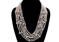 6 Strands 6mm 10mm white pearl necklace natural freshwater pearl Woman Jewelry 35cm 14'' 43cm 17''