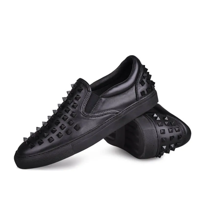 Мокасины мужские из натуральной кожи лоферы без застежки с заклепками