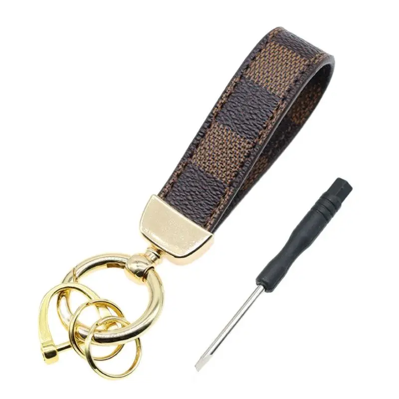 

2021 New Style Luxury Leather Lanyard Key Chain Fashion Square Pattern Keychians Buckle Creative Car Keyring Gift For Woman Man