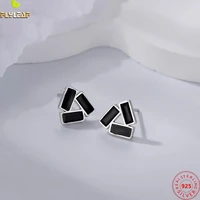 925 sterling silver geometric triangle black earrings for women ear bone nails female fine jewelry