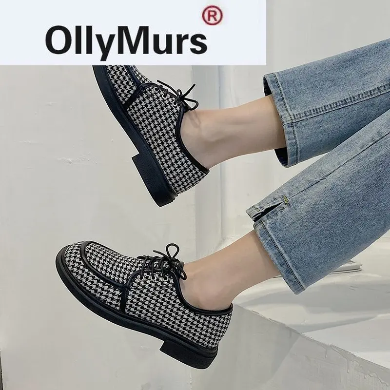 

Women ins same style Leather Patchwork Shoes Flat Heel Round Toe Lace Student 2021 Spring New Oxford Flats