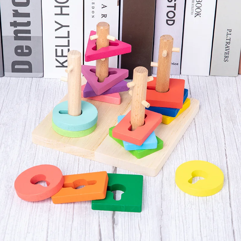 

Wooden Educational Toys Kids Montessori Blocks Graphic Cartoon Colorful Early Enlightenment Learning Toy Animal Shape Puzzle