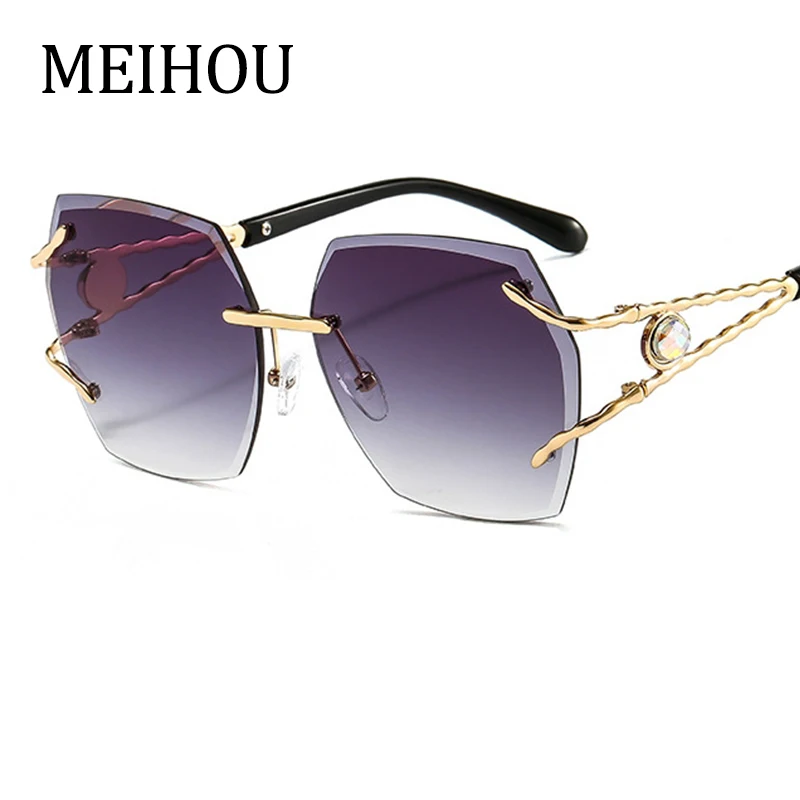 

2021 Fashion Rimless Sunglasses Women Vintage Square Gradient Oversized Shades Glasses Luxury Designer Metal Sunglasses UV400