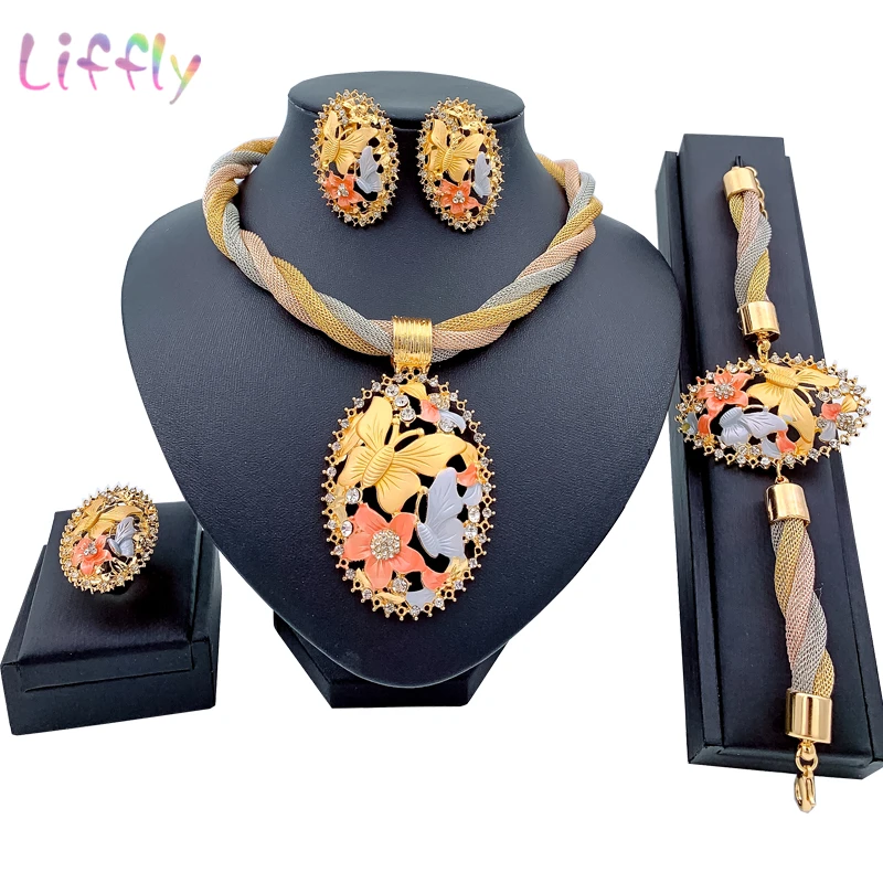African Jewelry Sets Butterfly  Charm Necklace Earrings  Bracelet Choker Jewerly  Wedding Jewellery  2020 Free Shipping To US