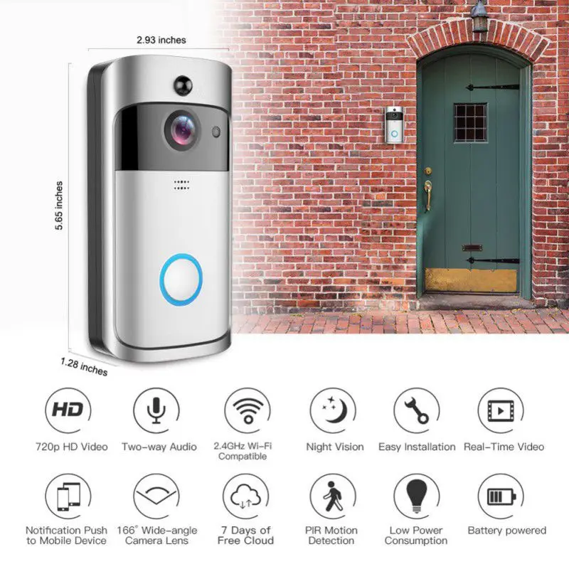 

Wireless Doorbell Camera Waterproof WiFi Doorbell Security Cameras With Chime Cloud Storage Two-Way Talk PIR Motion Detection