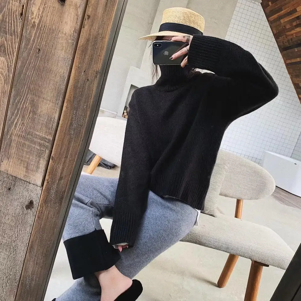 

JCHB 2021 Sweater Hair New Women Knitted Rabbit Streetwear Pullovers Turtleneck Stretchable Winter Clothes Women