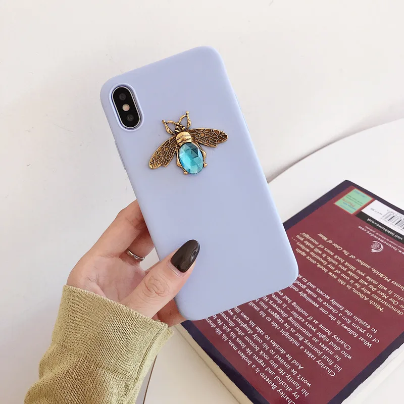 Роскошный бренд 3D Алмазный Металл пчела милый ТПУ мягкий чехол для iPhone X XR XS MAX 6S 7 8 plus для samsung S8 S9 S10 Note 9 чехол - Цвет: B
