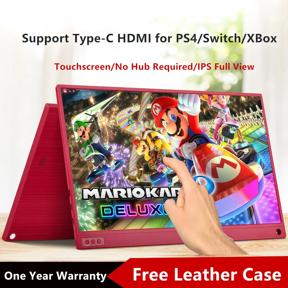 Сенсорный экран Портативный монитор 1920x1080 HD ips 15,6-дюймовый монитор игровой Дисплей для контроля уровня сахара в крови с кожаный чехол гнездо не требуется