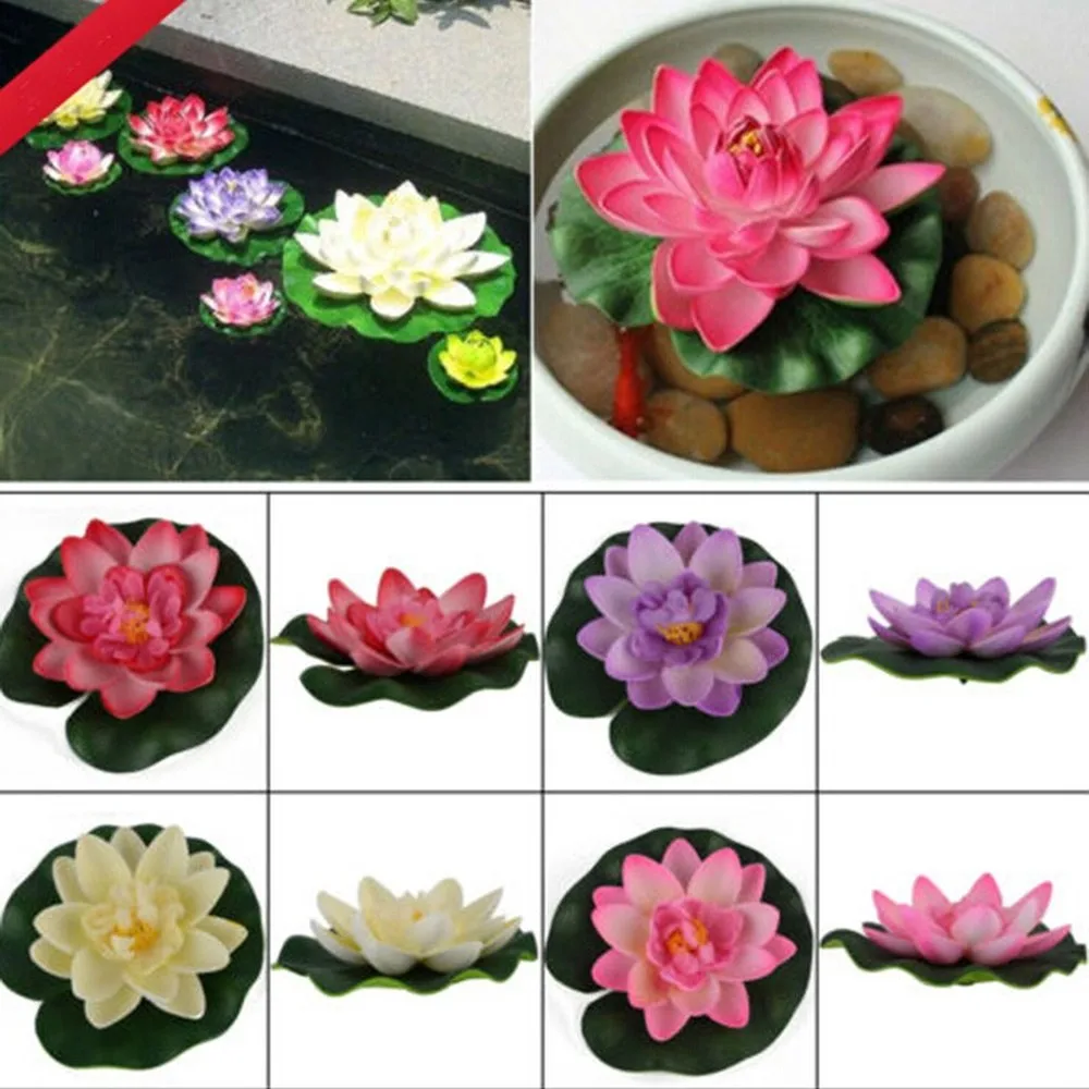 SUEF 1PCS Free Shipping Artificial Lotus Water Lily Floating Flower Pond Tank Plant Ornament 10cm Home Garden Decoration@2 | Дом и сад
