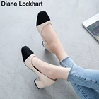 Женские туфли-лодочки; Разноцветные туфли на толстом каблуке; Модельные туфли-лодочки; Удобная Дамская обувь на высоком квадратном каблуке