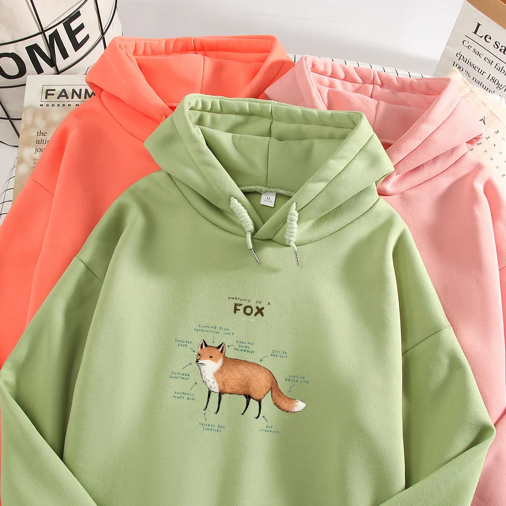 Fox Print Hoodie Goth Aesthetic Harajuku Pullover Sweatshirt Woman Long Sleeve Warm Sweetshirt for Girls Oversize Kawaii Clothes