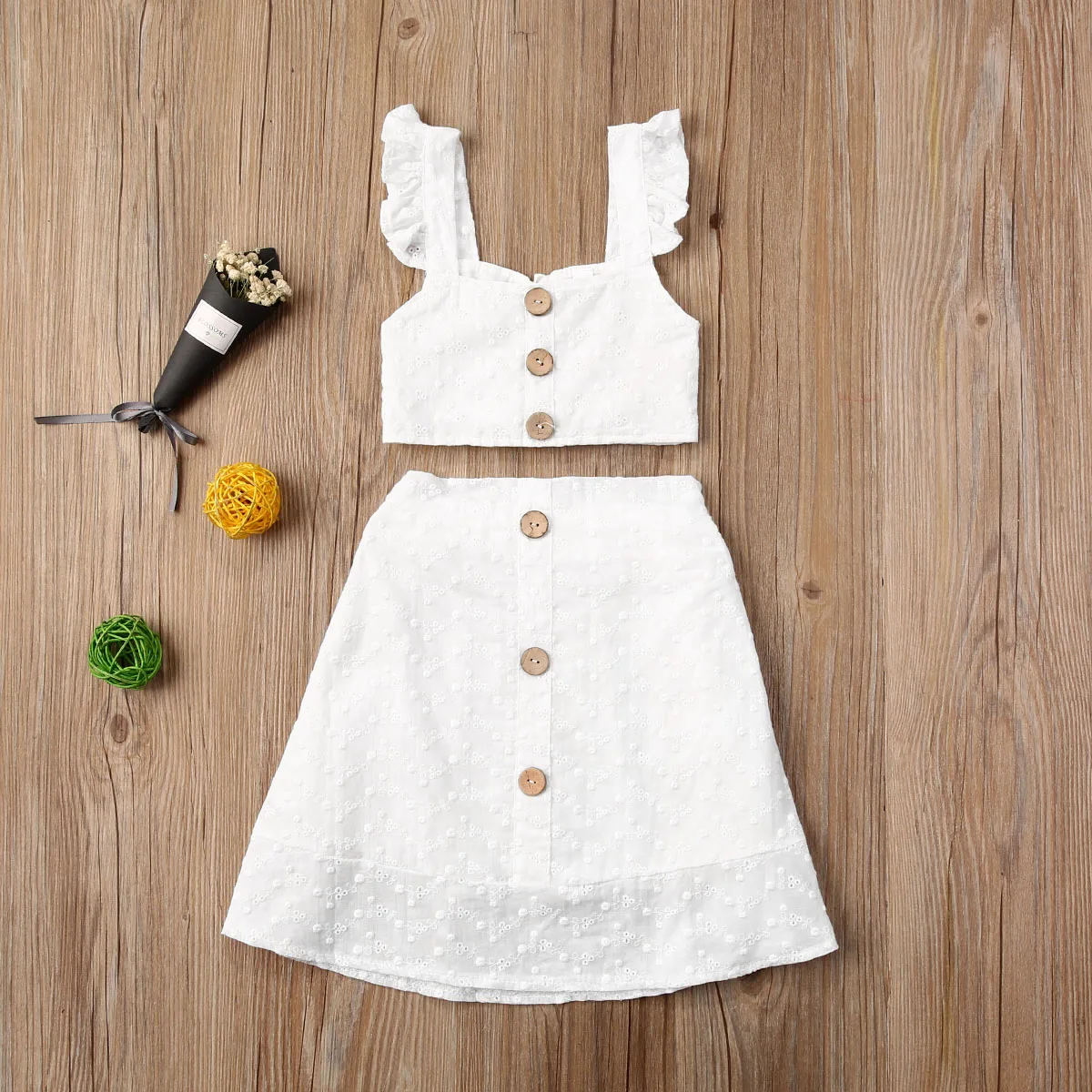 

Brand New Children Girl 2 Pieces Clothes Set Summer Toddler Infant Kids Girls Ruffles Vest Crop Top + High Waist A Line Skirt