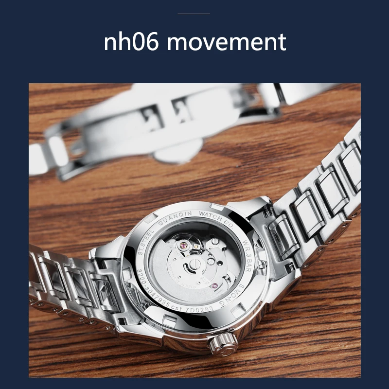 GUANQIN-Ladies Automatic Mechanical Watch Waterproof Calendar Tungsten Steel Bracelet Watch Waterproof Relogio Feminino 2022 NEW enlarge
