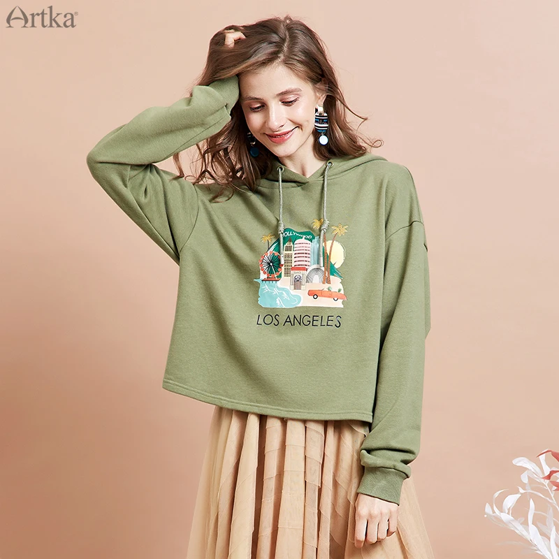 Худи женское осеннее с круглым вырезом и мультяшным принтом | Женская одежда