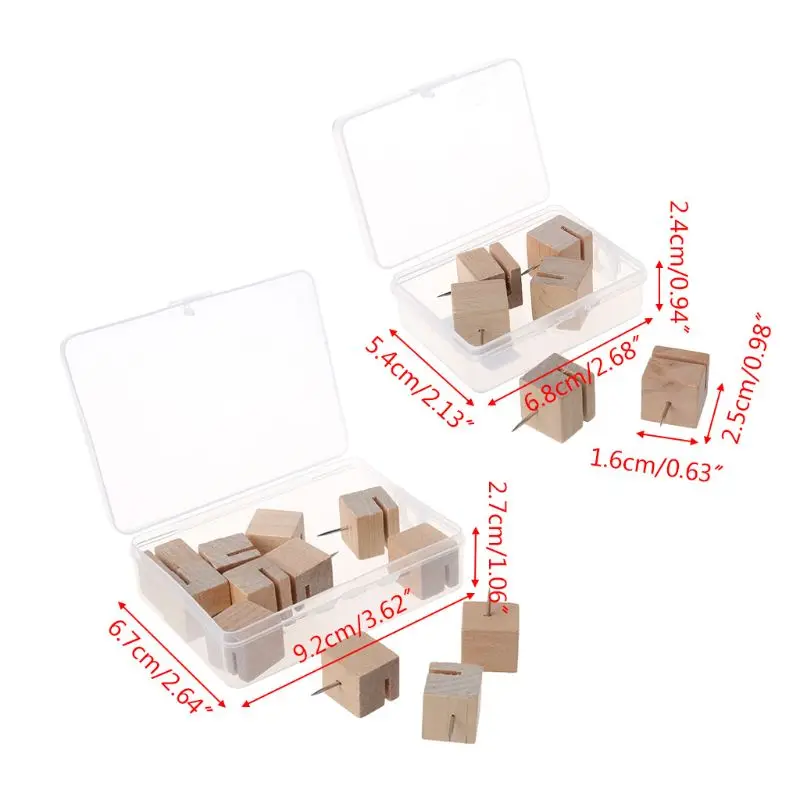 

6/12pcs Wooden Square Nail Thumbtack Board Pins Pushpins Drawing Photo Wall Stud W3JD