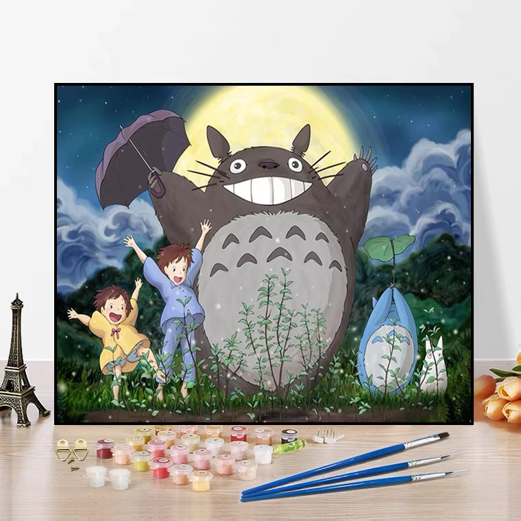 

GXMUL New Handmade Oil Painting DIY Digital Painting Hayao Miyazaki My Neighbor Totoro Coloring Painting Decorative Painting2021