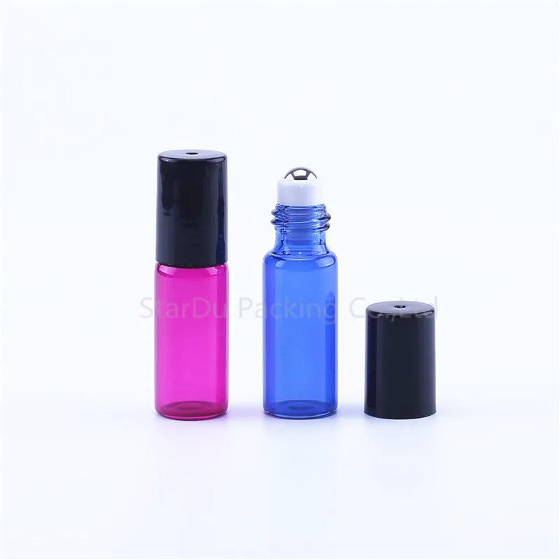 

5000PC/Pack 5ml Amber blue green Thin Glass Roll on Bottle Sample Test Essential Oil Vials with Roller Metal Ball