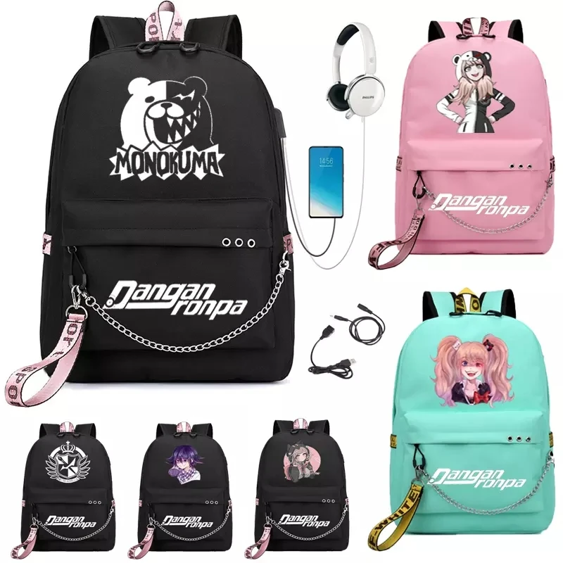 BPZMD аниме Danganronpa рюкзак USB Порты и разъёмы monokuma школьная футболка с рисунком