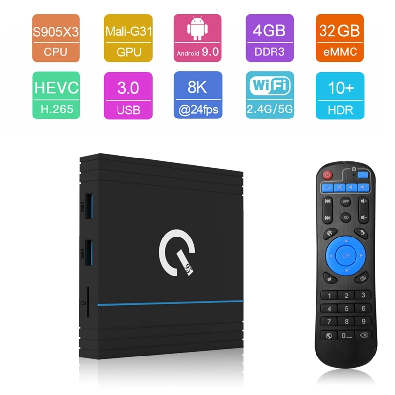 ТВ-приставка Q95 Mini Android 9 0 Amlogic S905X3 4 + 32 ГБ Wi-Fi 4K HD Netflix | Электроника