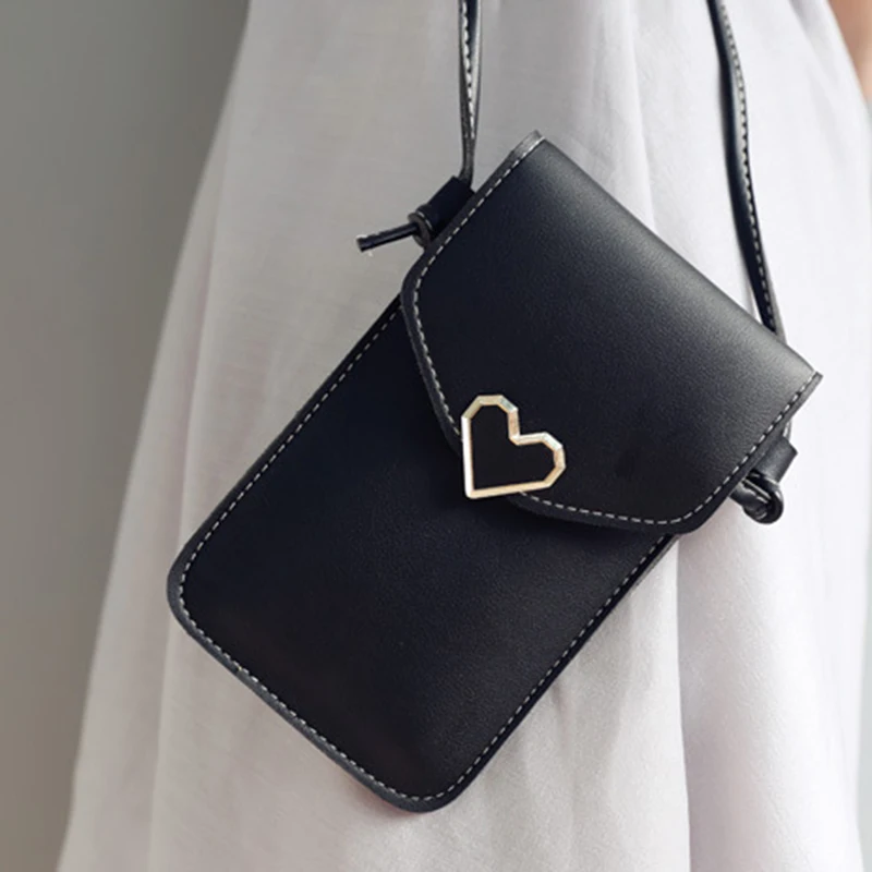 

Women Mini Messenger Bags Heart-shaped Mobile Phone Bag Lady Handbag and Purses Small Phone Bag