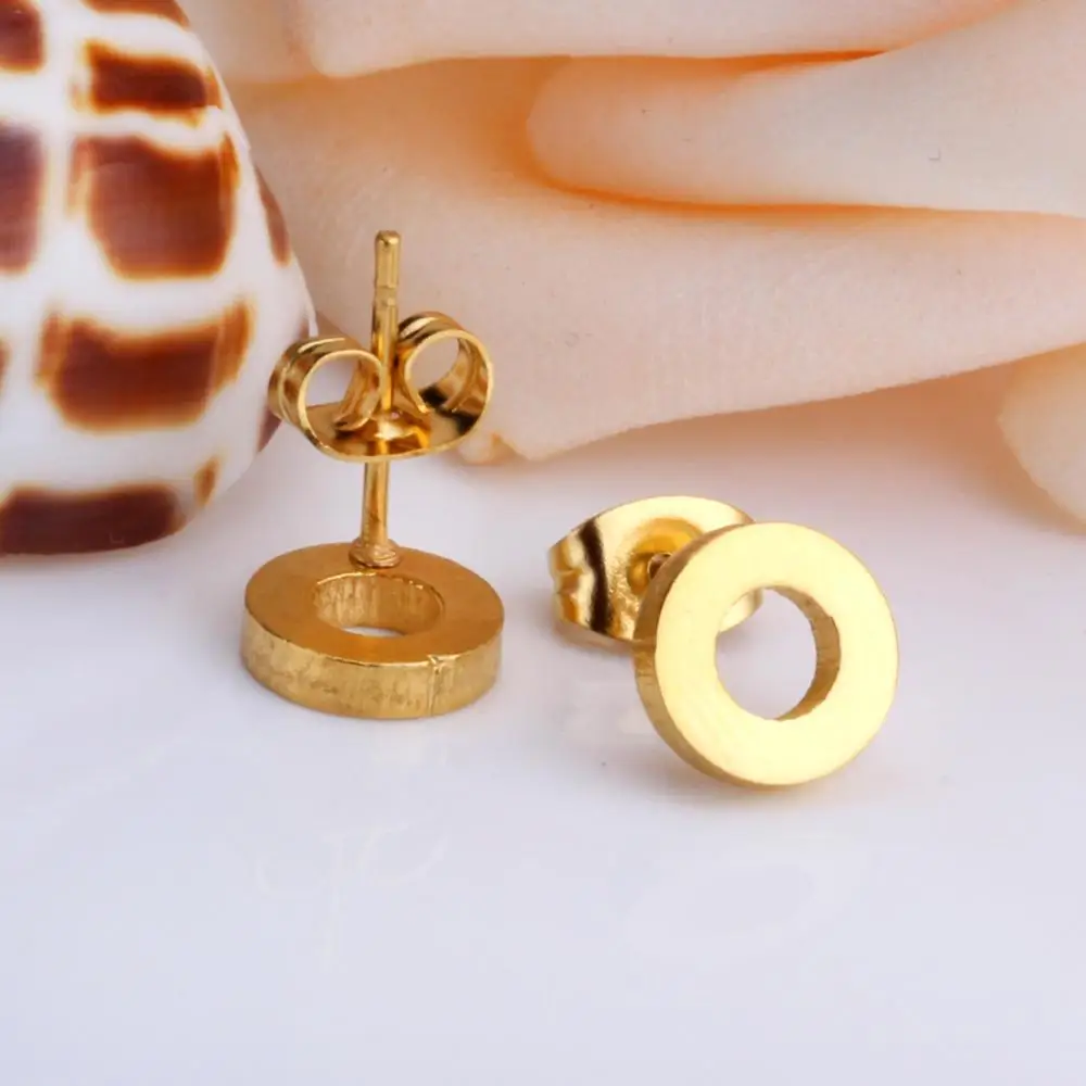 Серьги гвоздики круглые из нержавеющей стали золотистого цвета|round studs|studs |